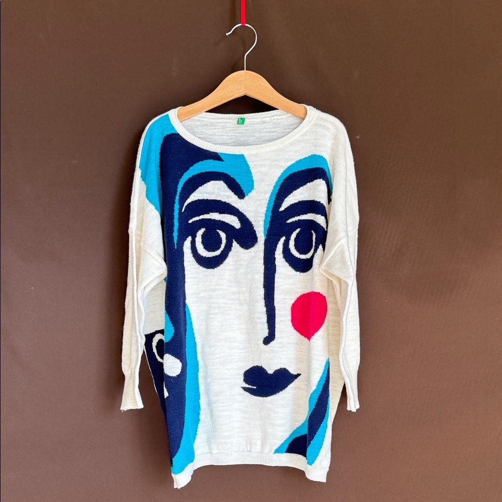 United Colors Of Benetton Blue and Cream Sweater